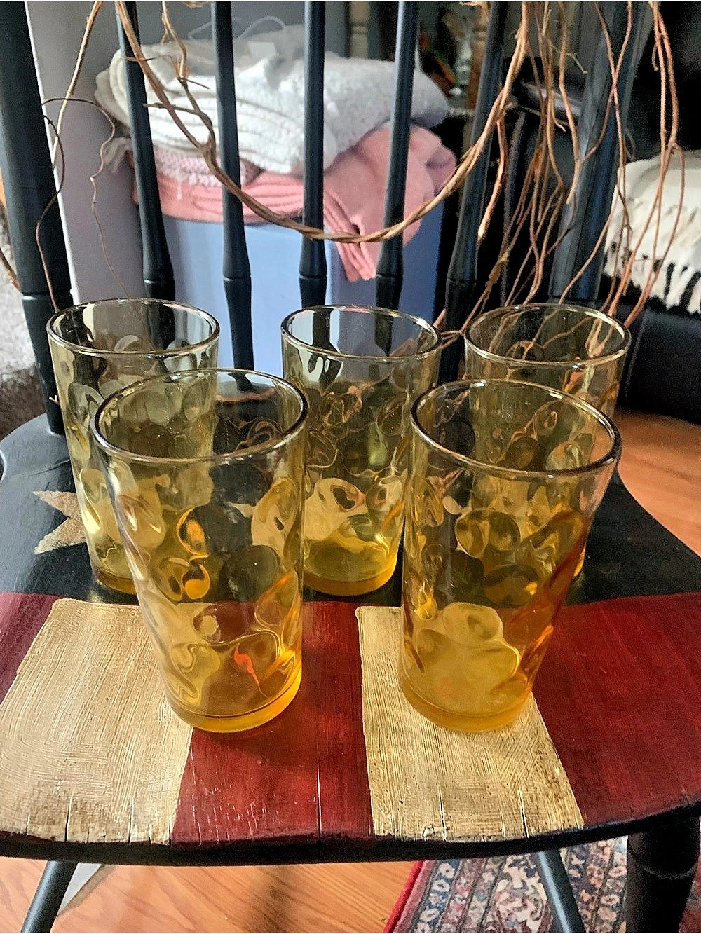 Blenko Handblown Dimple Tumbler 418L Amber Set of 5